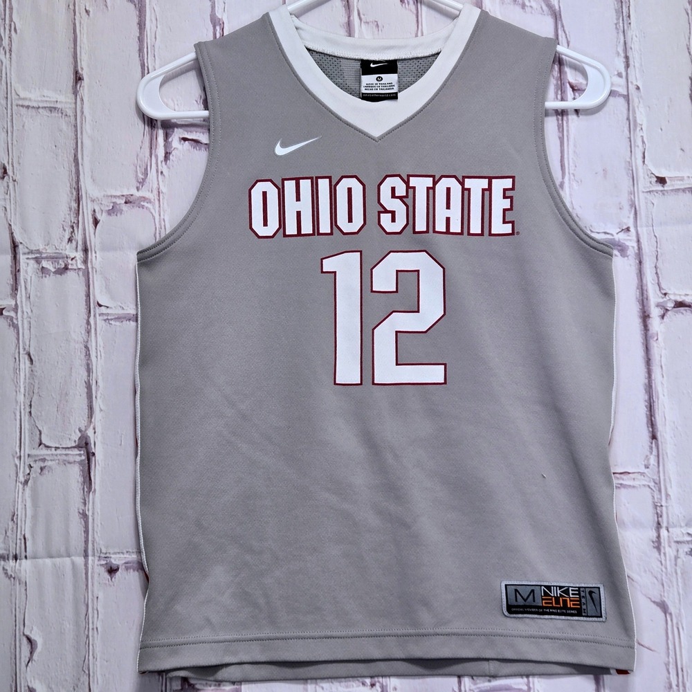 Nike Ohio State Buckeyes Jersey Gray #12 Elite Team Kids Basketball Size M 12/14